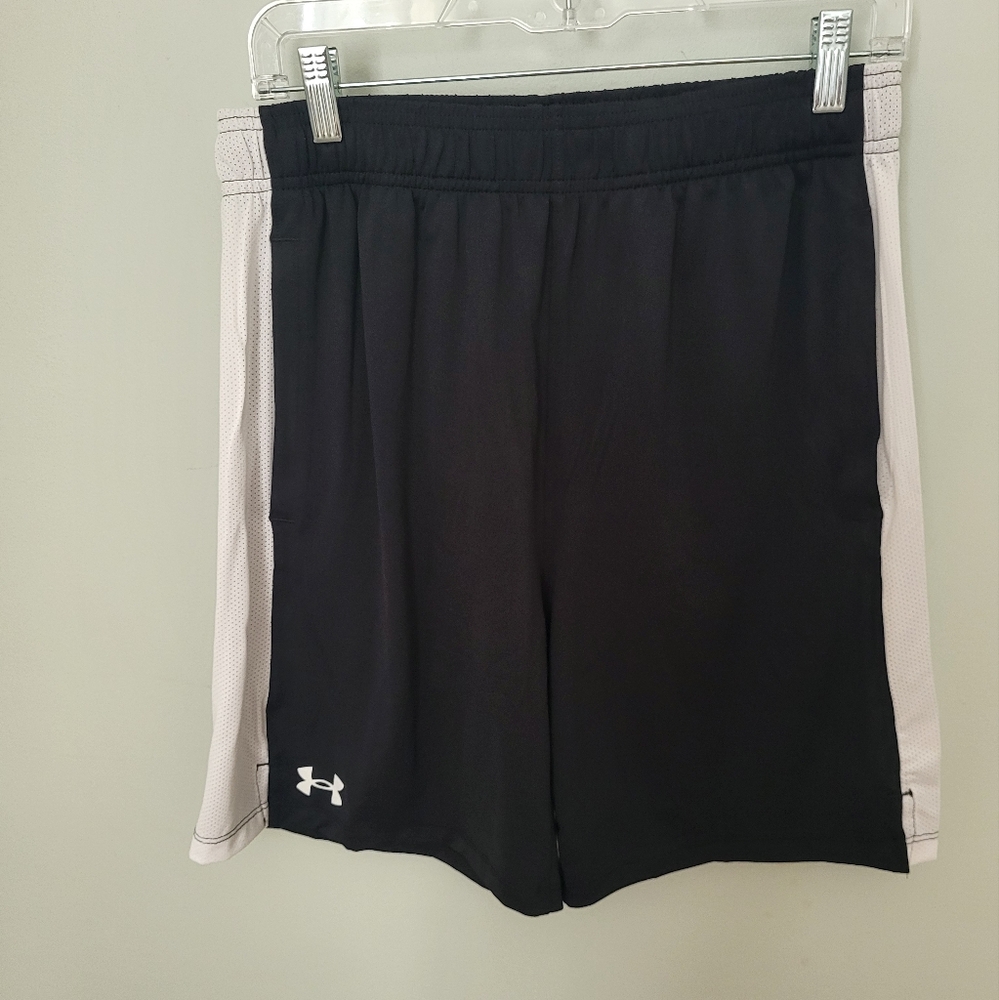 Under Armour UA Mens Medium Training Shorts 2.0 Stretch Black White Activewear